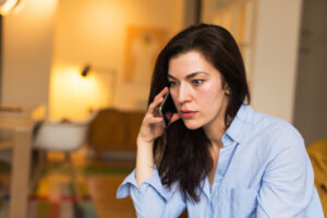 Worried woman on phonecall